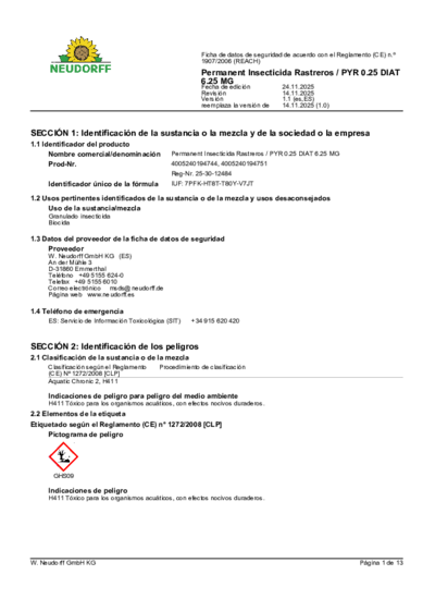 Permanent Insecticida Rastreros Sicherheitsdatenblatt 2025-11 es-ES
