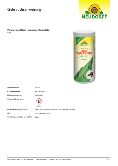 Permanent Anti Cucarachas Tierra Diatomea + Piretrina Gebrauchsanweisung