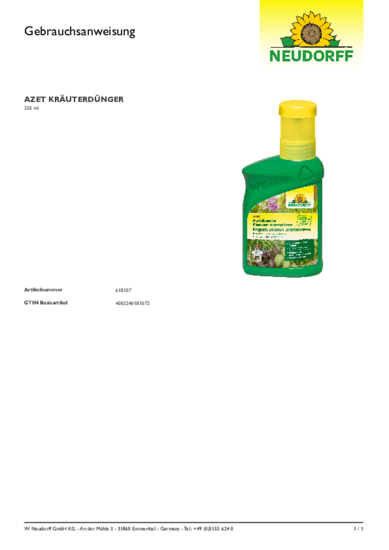 Azet Fertilizante Plantas Aromáticas Gebrauchsanweisung